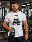 Man wearing Weight Lifting Kettle Bell Skull T-Shirt in the gym